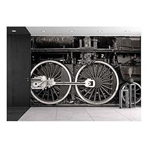 Old Locomotive Wheel Detail in Warm Black and White - Removable Wall Mural | Self-Adhesive Large Wallpaper - 66x96 inches