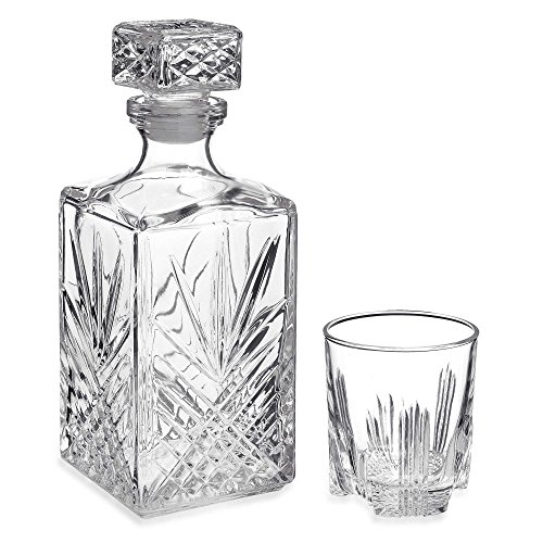 James Scott 7-Piece European Made Glass Decanter & Whisky Glasses Set, Sophisticated Whiskey Decanter with Beautiful Stopper and 6 Lovely Cocktail Glasses - Thumbnail 2