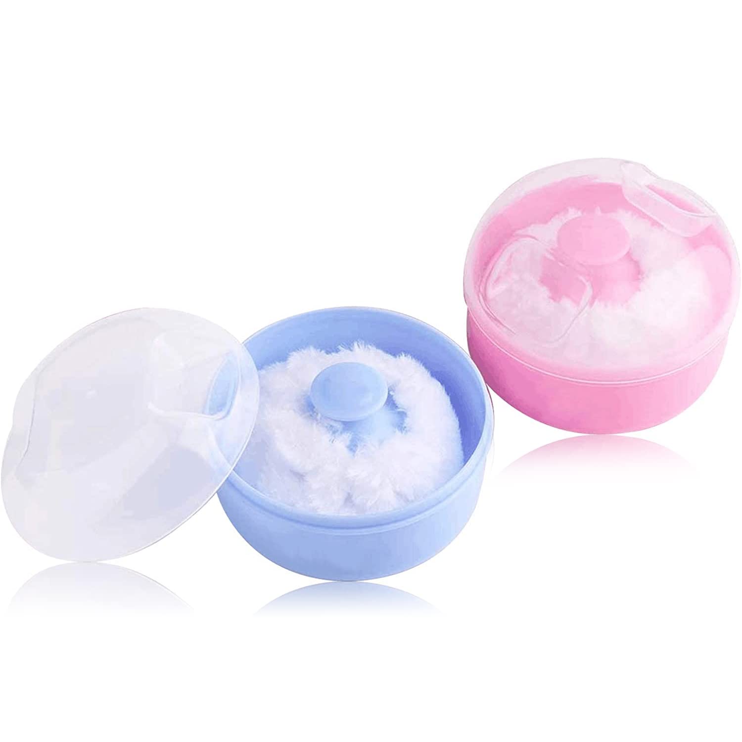 2pcs-Baby Body Cosmetic Powder Puff Kit Sponge Box Case Container(blue&pink)