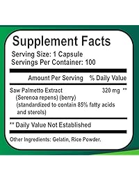 Sonora Nutrición Saw Palmetto Extracto estandarizado con 85% ácidos grasos y esteroles 320 mg,...