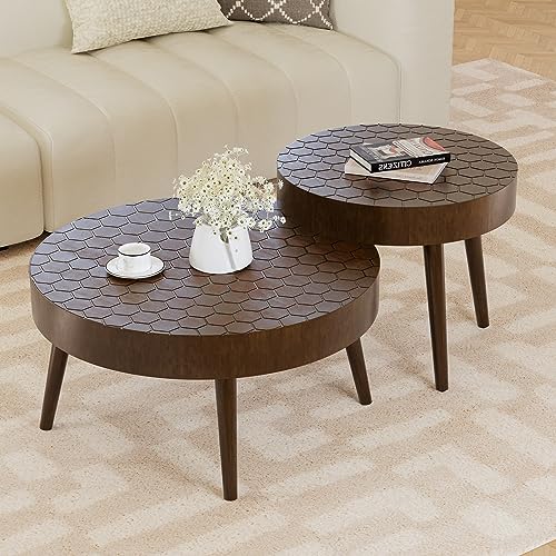 HOMPUS Round Nesting Coffee Table w Honeycomb