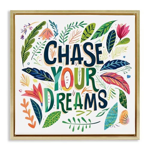Stupell Industries Chase Your Dreams on Leaves Gold Framed Floater Canvas Wall…