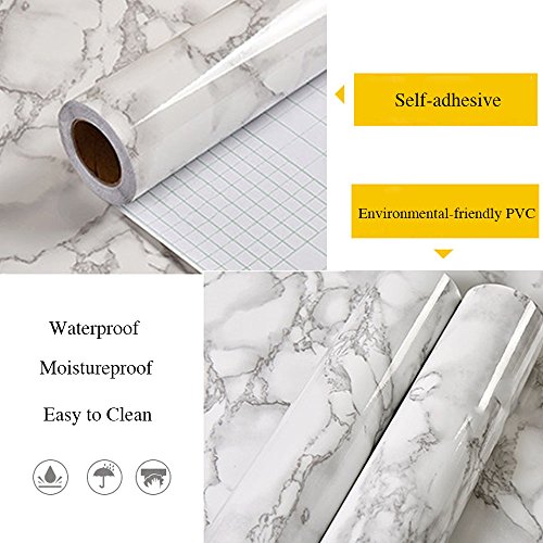 Munto Marble Contact Paper for Countertops, 23.6in x 9.8ft Self Adhesive Marble Wallpaper Peel and Stick, Furniture Renovated Vinyl Film (White/Grey Roll)