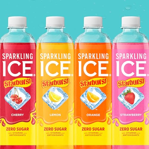 SPARKLING ICE STARBURST VARIETY PACK, ZERO SUGAR FLAVORED SPARKLING WATER, WITH VITAMINS AND ANTIOXIDANTS, LOW CALORIE BEVERAGE, 17 FL OZ, 12 COUNT (CHERRY, STRAWBERRY, LEMON, ORANGE)
