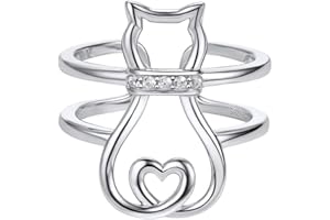 SILVERCUTE 925 Sterling Silver Band Rings Cat Rings for Women,Adjustable 925 Silver/18K Gold Plated Band Ring,Cat/Panda Ring