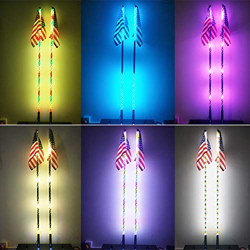 Z8LED 4FT(1.2M) Bluetooth Controll 360° Sprial Rising LED Whips Light With Dancing/Chasing Light LED Antenna Light For Off- Road Vehicle ATV UTV RZR Jeep Trucks Dunes.(2 PCS)