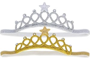 2PCS Elastic Crown Headbands, Gold and Silver Tiara Hair Accessories for Women, Elegant Headwrap for Party Wedding Daily Wear
