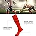Red Long Tube Soccer Socks,Three street Unisex Youth Sport Cushion Over-Knee Length Comfort Compression Football Volleyball School Game Socks for Halloween Costumes Red 2-Pairs