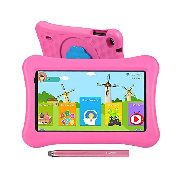 10.1 inch Kids Tablet AWOW Tablet PC for Kids, Android 10 Go Quad Core, 32GB Rom, iWawa Pre-Installed with Kids-Proof…