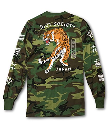 Riot Society Japanese Tiger Camo Mens Long Sleeve T-Shirt - L