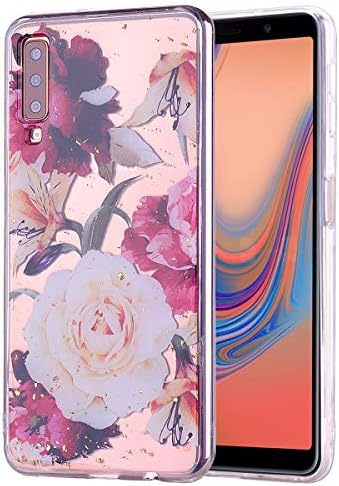 Glitter Soft TPU Case with Decorative Gold Foil for Samsung Galaxy A70,Xifanzi Galaxy A70 Back Cover Case Flexible Rubber Skin Thin Lightweight TPU Bumper Protective Shock-Absorbing Case,Rose flower