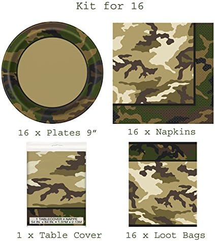 Spook Military Uflage Party Plates Napkin Table Cover Loot Bags Complete Party Kit For 16 Persons