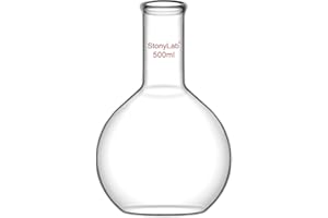 StonyLab Glass 500ml Long Neck Flat Bottom Flask, Borosilicate Glass Heavy Wall Flat Bottom Boiling Flask with Long Neck, 500