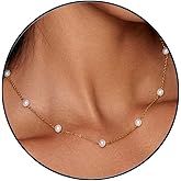 Dainty Gold Pearl Necklaces for Women,Smilebelle Daisy Pearl Necklace Single Simple White Pearls Choker Necklaces Handmade Pearl Jewelry Bridesmaid Gifts