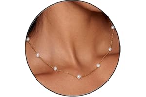 GIFTPRAMD Dainty Gold Lariat Pearl Necklaces for Women Pearl Y Necklace Simple Single Pearl Drop Long Gold Necklace Small Tiny Pearl Choker Thin Chain Necklace Freshwater Pearled Pendant Necklace Pearls Jewelry Gift