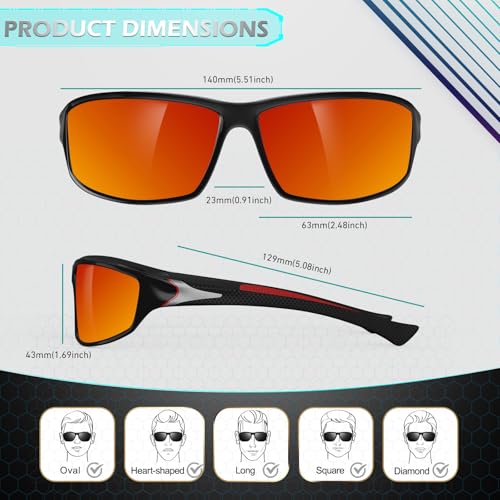 Sunier Polarised Cycling Sunglasses Men Women, Unbreakable Wrap Around Sports Fishing Driving 100% UV400 Sun Glasses