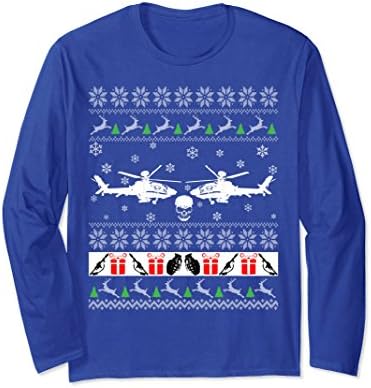 Unisex Ugly Christmas Sweater US Army Helicopter Funny Long Sleeves Medium Royal Blue