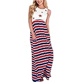 For G and PL 4th of July High Waisted Patriotic Sundress with Pocket Womens Sleeveless Tank Maxi Dress Star & Stripe L