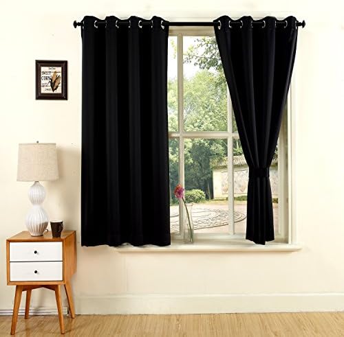 YOJA Black Thermal Insulated Grommet Blackout Curtains Bedroom Drapes,52"Wx63"L(2 Panels/Set)