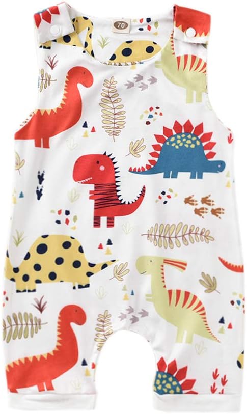 Toddler Baby Girl Boy Bodysuit, Dinosaur/Vegetables Print Romper Sleeveless Snap Summer Outfits