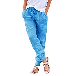 JIOEEH Linen Pants Women Summer Drawstring Back