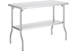 VEVOR 48 x 24 Inch Commercial Worktable Workstation, Folding Commercial Prep Table, Heavy-Duty Stainless Steel Folding Table 