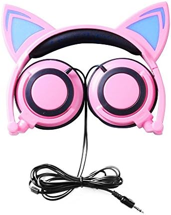Cat Ear Headphones, InOpera Wired On-ear Folded Cosplay Fancy Headsetss with LED Flash light for iPhone 6S,Anroid Mobile Phone Computer (Pink)