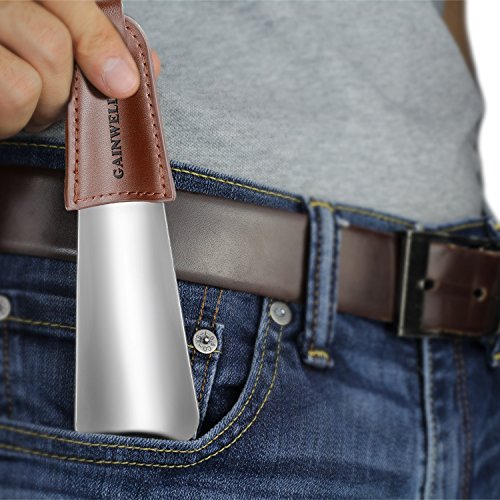 Shoe Horn - Stainless Steel Shoe Horn with Leather Strap - Travel Shoe horn - Classic Gentleman's Accessory GAINWELL (1 Pack) - Thumbnail 3