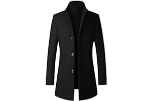 FTCayanz Men's Trench Coat Wool Blend Slim Fit Top Coat Single Breasted Business Overcoat