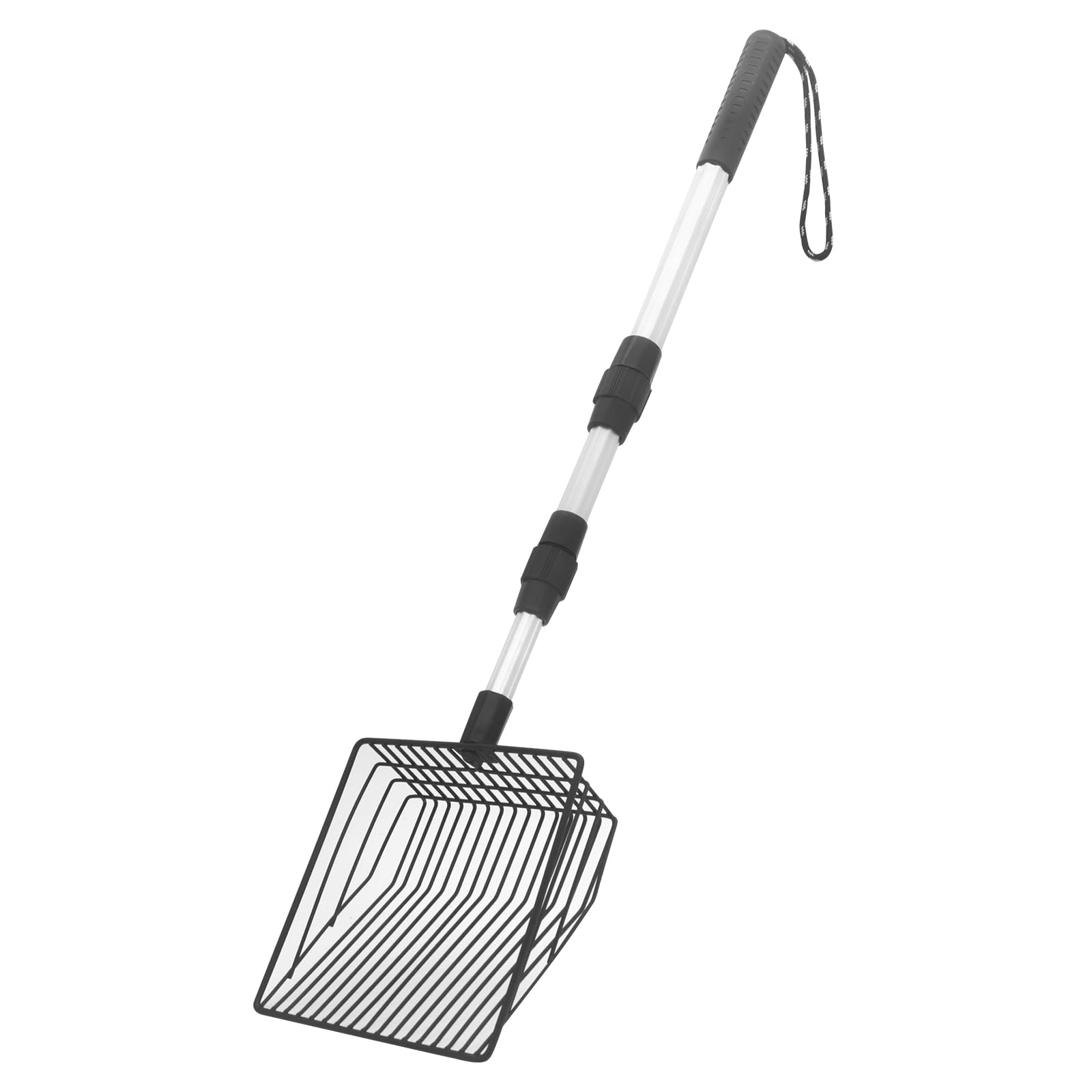 Yuhtech Cat Litter Scoop, 33-104cm Adjustable Metal Cat Litter Scooper with Deep Shovel, Long Handle Cat Poop Scoop, Heavy Duty Cat Litter Scooper with Non-Slip Rubber Handle