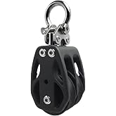 Helffer Double Pulley Block (35mm / 50mm), Silent Reinforced Nylon Twin Wheels &amp; 316 Stainless Steel Hardware, Heavy Duty Fixed Eye Rigging Roller for Block and Tackle, Kayak Anchor &amp; Awning