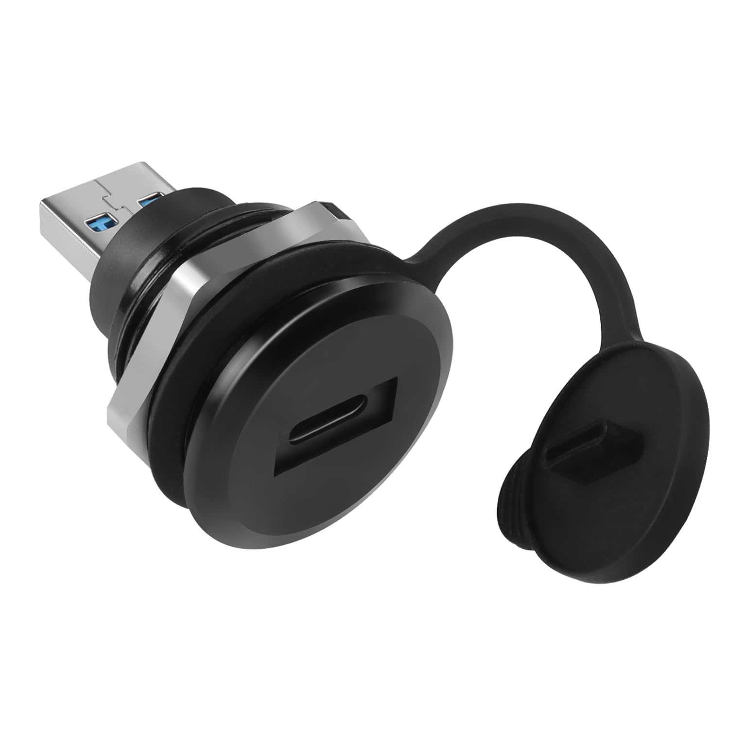 QIANRENON USB3.0 to USB C Threaded Fixing Adapter 5Gbps USB3.0 Male to USB C Female Circular Connector USB3.0 to Type C Data Converter Mount Socket,Waterproof/Dust Proof, for Data Transfer/Charging