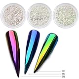 PrettyDiva 3 Jar Mermaid Nail Powder, Neon Aurora Iridescent Unicorn Chrome Nail Powder Manicure Pigment