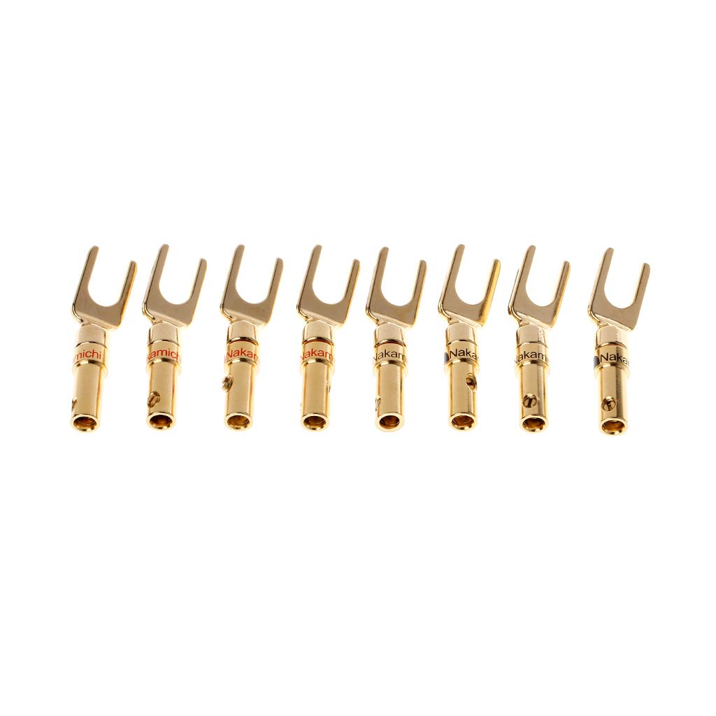 Buwei 8 Pcs Brass Gold Plated Y Spade Speaker Plugs Audio Screw Fork Connector Adapter