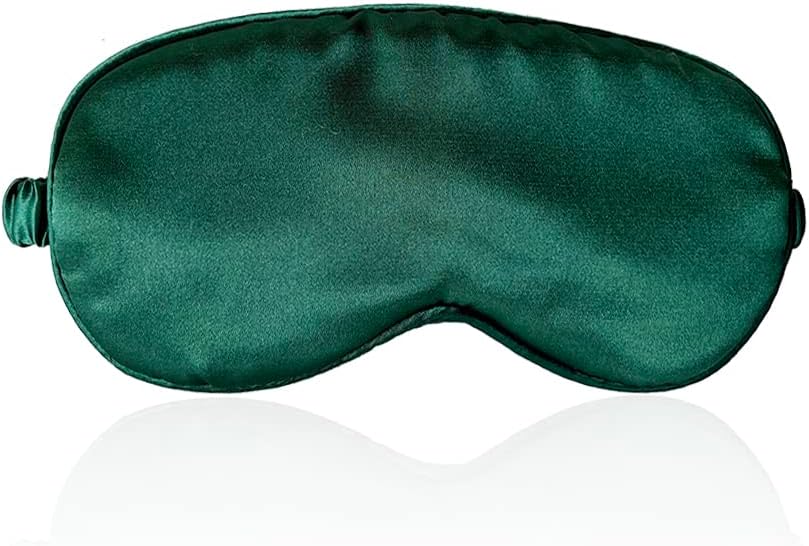 ECHOLLY 100% Mulberry Silk Sleep Mask Green with Travel Pouch & Ear Plugs