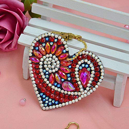 5D DIY Diamond Painting Keychain, 5 pcs Love Shape, Mosaic Making Full Drill Special Shape Diamond Painting Kit for Bags, Smartphone Straps, 5 Pack