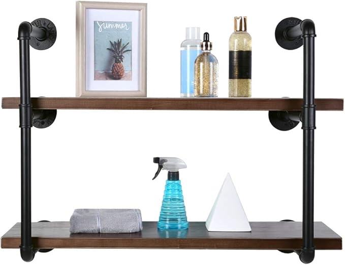 Estantes de pared, 2 niveles, estantería de tubos industriales