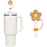 Flower Straw Cover for Stanley 40&30 Oz Cup, 10mm Silicone Straw Covers Cap for Stanley Cup Accessories, Cute Straw Topper for Tumblers, Straw Cap Stopper for Reusable Straws Tip Lids (Orange)