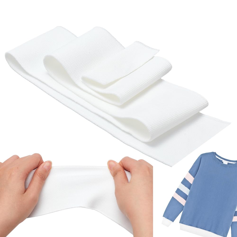 NBEADS 2 Pcs Rib Knit Fabric, 80-85cm Stretch Knit Threaded Hem Cuff 7-7.5cm Wide Polyester Ribbing Fabric for Cuffs Waistbands Neckline Collar Trim, Snow Color