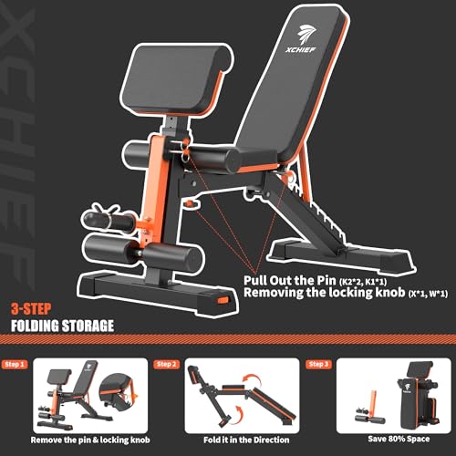 XCHIEF Adjustable Weight Bench - 1000LBS Heavy Duty Foldable Workout Bench Press with Leg Extension & Preacher Pad, Flat/Incline/Decline for Home Gym