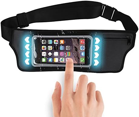 5.5 inches Outdoor Sports Waist Pack, Riding Running Luminous LED Light Cellphone Waist Bag Fitness Workout Belt Black+Blue