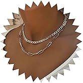 Andelaisi Punk Cuban Chain Choker Necklace Layered Chunky Link Chain Necklace Vintage Paperclip Chain Necklace Choker Silver Paperclip Thick Chain Necklace Jewelry for Women