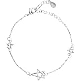 Watforsh 925 Sterling Silver Star Charm Bracelet for Women with Three Star Adjustable Y2K Link Bracelet for Celestial Jewelry
