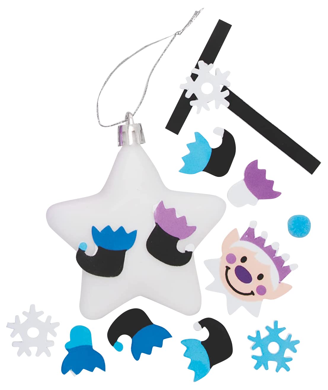 Baker Ross Winter Elf Star Bauble Kits – Pack of 6, Make Your Own Christmas Bauble Decoration, Christmas Decoration Craft Kit (FE769)