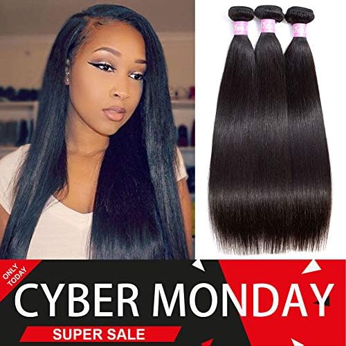 Jaja Hair Brazilian Virgin Straight Hair 3 Bundles Deal 8A Unprocessed Silky Straight Human Hair Bundles Remy Hair Weaves Extensions Natural Black Color 20 22 24 Inches