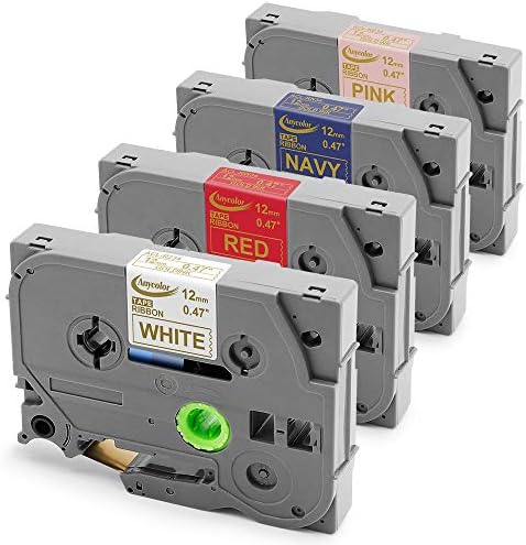 Anycolor Compatible P Touch Satin Ribbon Replacement for Brother 12mm 0.47 Inch TZe-RE34 TZe-RN34 TZe-RW34 TZe-R234 Label Tapes, Work with P-Touch Cube PT-H110 PT-D210 PT-D400, 4m(13.1 Feet) Each, 4-