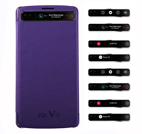 [Quick Window View] Smart view Protective Flip Cover Case Smart Sleep Wake Protection Rigid Shell Case for LG V10 (Purple)