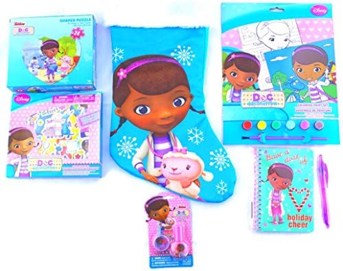 Disney Doc McStuffins Birthday Gift Stocking and Stuffers Bundle of 6 Items: Paint Set, Puzzle, Stickers, Journal, Lip Gloss and Nail Polish