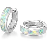 CiNily Huggie Earrings Opal Hinged Hoop Earrings Gold Plated Hypoallergenic Small Hoop Earrings for Women Teen Girls Men Sensitive Ears