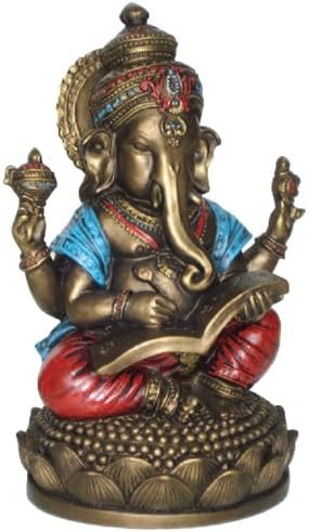 Ancient Treasures Ganesh Writing the Mahabharata Statue, Bronze and Color